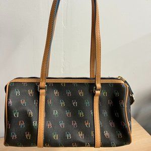 Authentic Black Leather Dooney & Bourke Shoulder Bag w/ Rainbow Logo